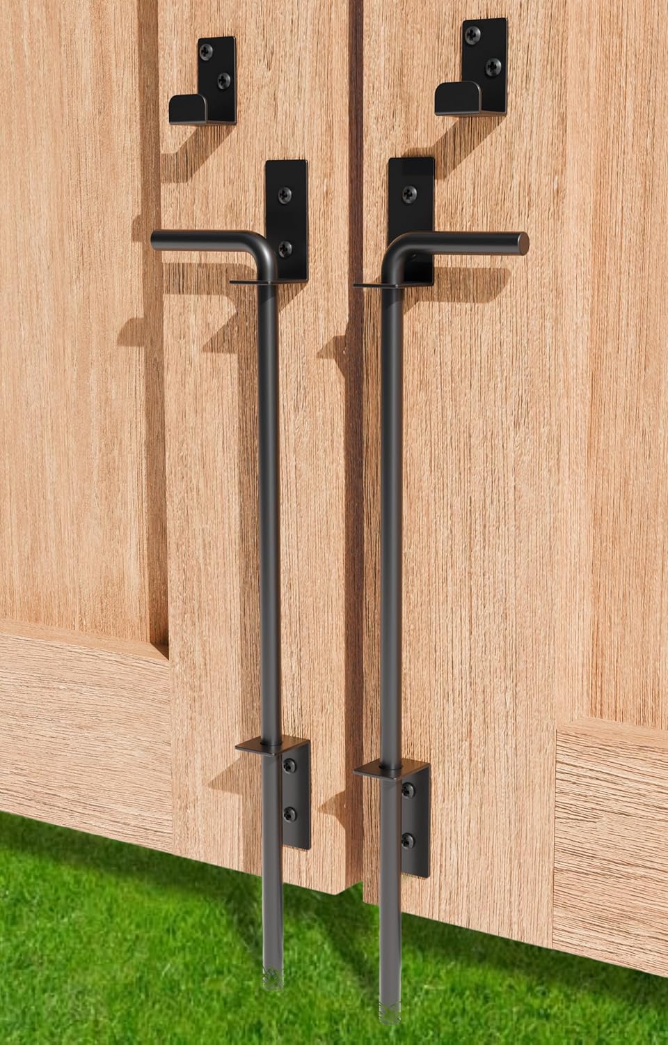 18" Heavy Duty Cane Bolt Gate Drop Rod Extra Thick Hardware Ground Latch for Wood PVC Vinyl Metal Fences Gates, Double Doors, Black Solid Steel-2 Pack