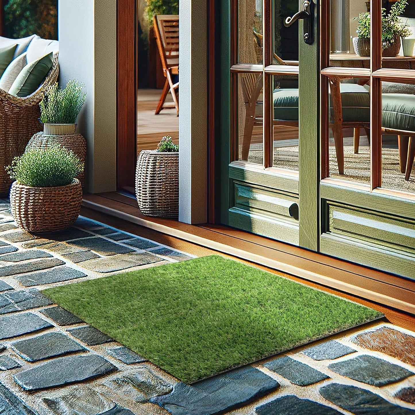 Ottomanson 2' x 2'7" Artificial Faux Grass Rug - Realistic Turf with UV Protection - Perforated for Easy Drainage - Durable, Hose-Off Synthetic Lawn Carpet for Indoor & Outdoor Use, Green