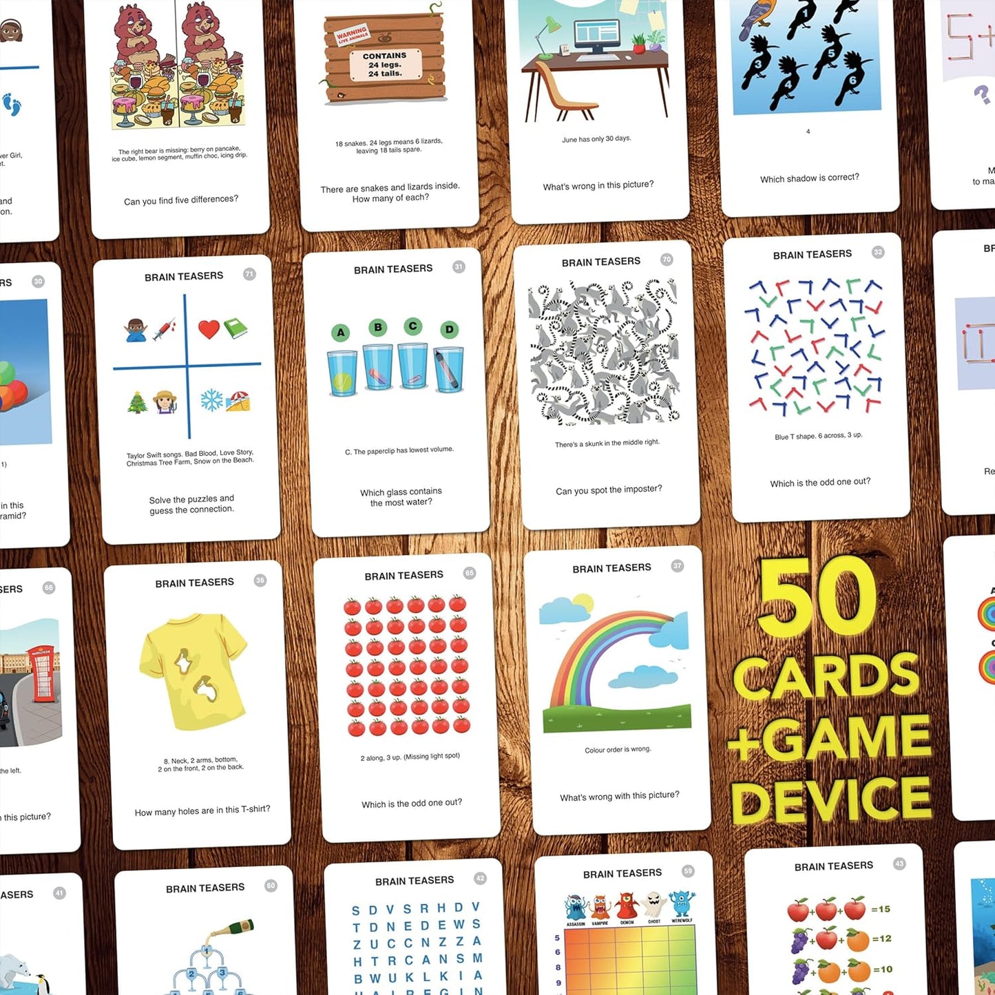 100 PICS Brain Teasers Travel Game - Solve 100 Puzzles | Flash Cards with Slide Reveal Case | Card Game, Gift, Stocking Stuffer | Hours of Fun for Kids and Adults | Age 6+