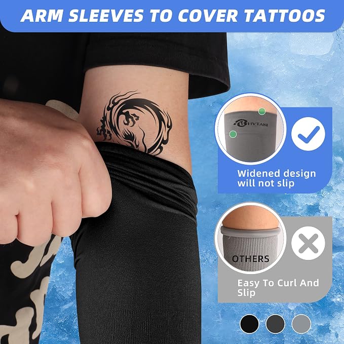 BHYTAKI UV Sun Protection Arm Sleeves, UPF 50 Sports Cooling Arm Compression - Image 4