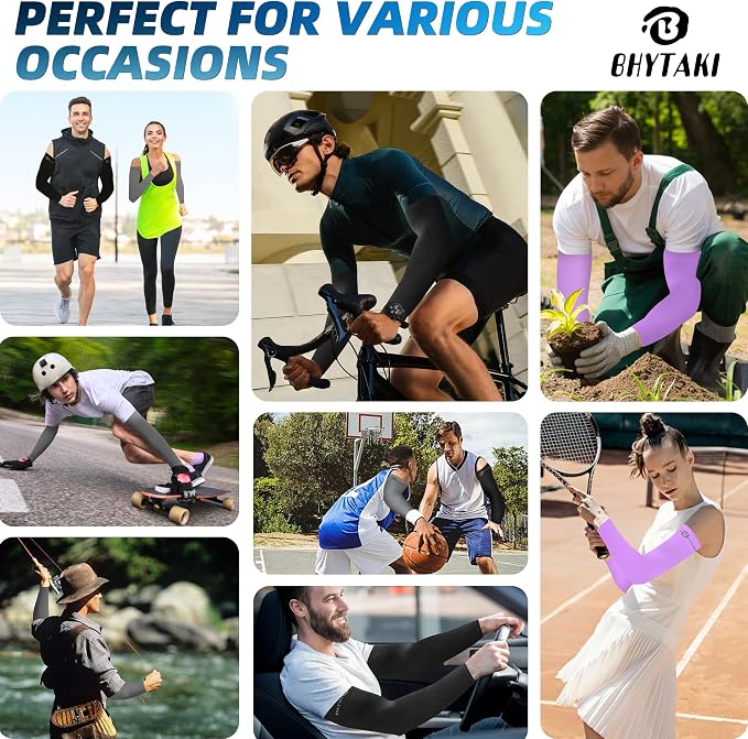 BHYTAKI UV Sun Protection Arm Sleeves, UPF 50 Sports Cooling Arm Compression - Image 7