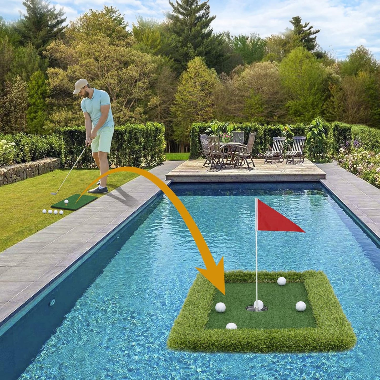 HSM Floating Golf Green for Pool,Floating Chipping Green, Funny Pool Golf Game in Pool/Water/Outdoor Golf Putting Mats Training Accessories for Pool Game