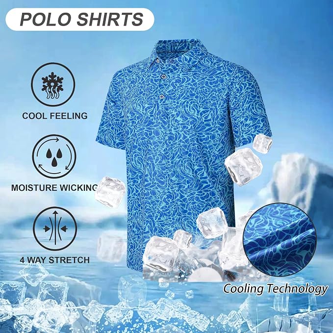 Esabel.C Golf Shirts for Men Dry Fit Performance Short Sleeve Print Moisture - Image 4