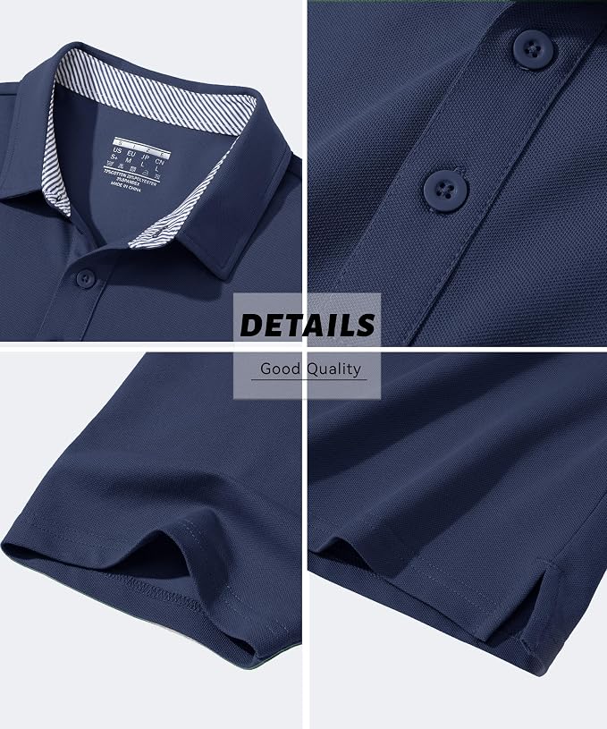 MAGCOMSEN Men's Polo Shirts Short Sleeve Cotton Pique 3 Button Classic Fit - Image 6