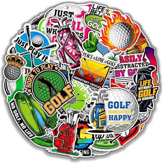 Golf Stickers 50 Pieces Vinyl Waterproof Decal for Laptop Water Bottle Phone Car Window Bike Motorcycle Stakeboard Scrapbook Golfing Sticker Gifts