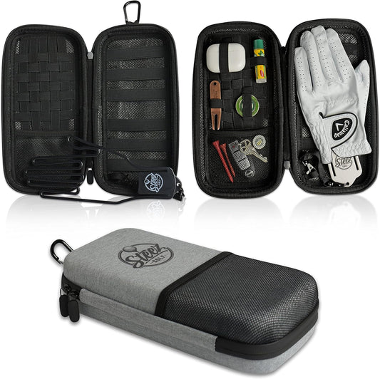Accessory Case - Golf Bag Organizer. Airtight, Water-Resistant, Protective Hard Case for Phone, Tees, Ball Markers, Repair Tools, and Golf Essentials. Removable Golf Glove Hanger/Dryer