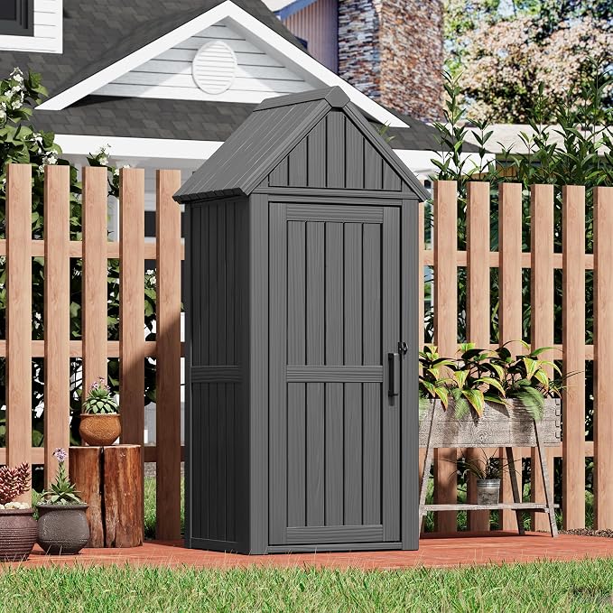 Fancyango Outdoor Resin Storage Shed, Upgrade Sturdy Storage Cabinet by Warmnestforpets