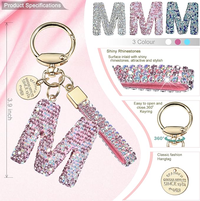 Pink Blue White Initial Letter Keychain Gift - Image 2