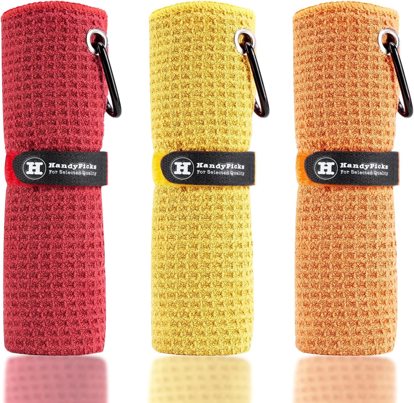 Handy Picks Microfiber Golf Towel (16" X 16") with Carabiner Clip, Waffle Pattern Golf Towel Hook and Loop Fastener - The Convenient Golf Cleaning Towel