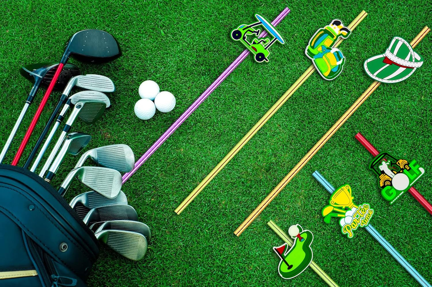 24pcs Golf Themed Straight Reusable Straws for Golf Party Favor Gift Bags,Daily Drinking Straws,Birthday Party,Class Reunions,Sports Golf Party Supplies,With 2 Cleaning Brushes.(6color)
