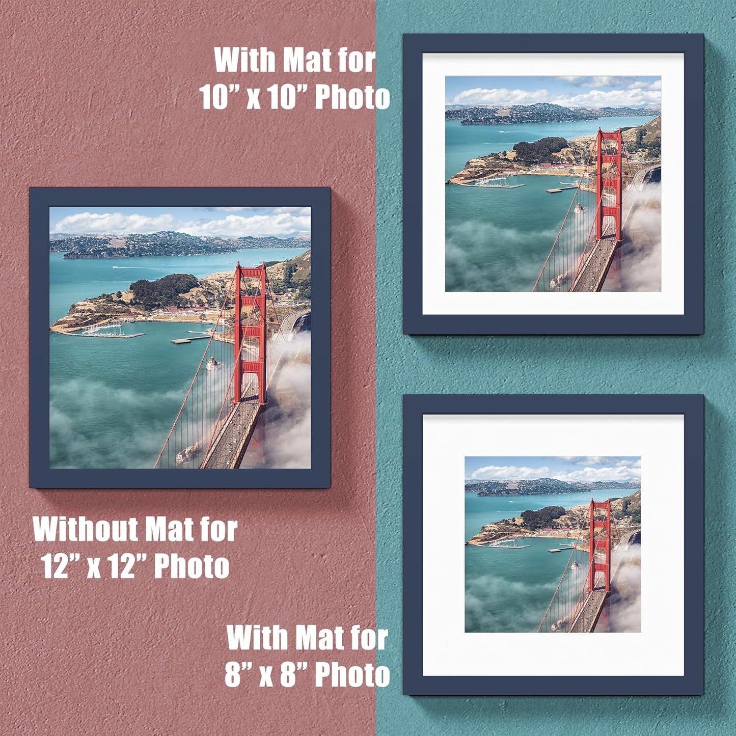 12x12 Wood Picture Frames for Wall Hanging or Tabletop,Diamond Painting Frame Baby Scan Picture Frames with 2 Mats Display 8x8 or 10x10 for Family Walls Decoration,Anniversary,Wedding,Christmas(Jazz