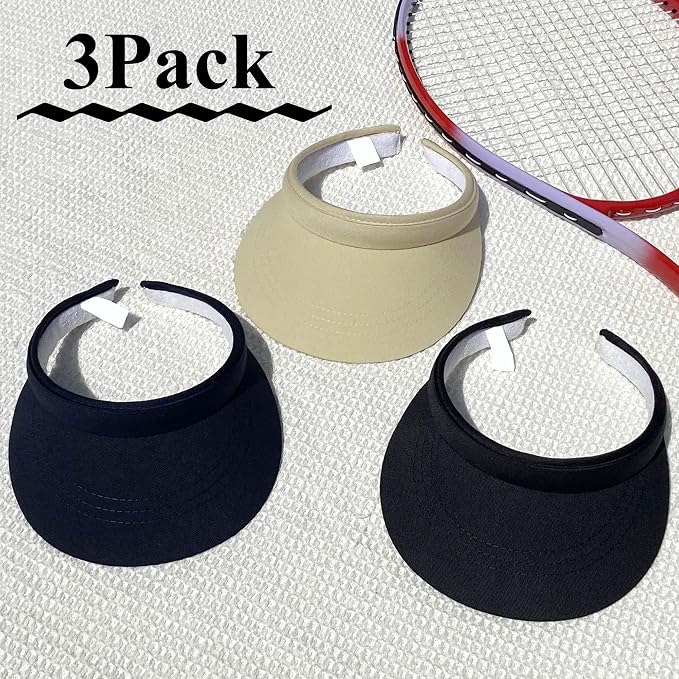 3 Pack Sports Sun Visor Hat Women Men Adjustable Clip On Visors Outdoor Golf - Image 2