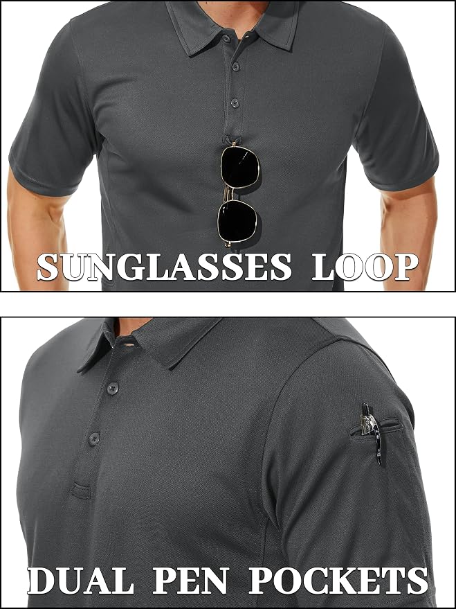TACVASEN Mens Polo Shirt Short Sleeve Tactical Performance Collared Work Golf - Image 2