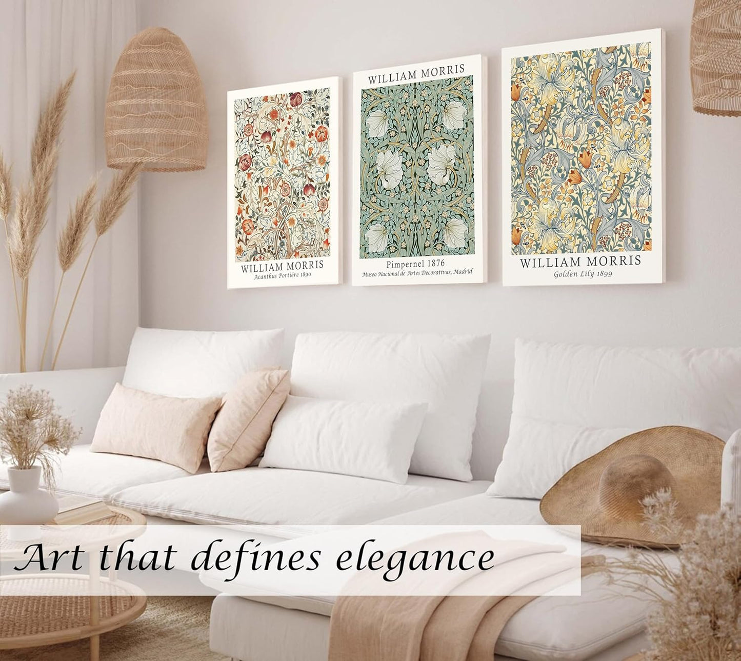 Induslyfe Large Framed Flower Wall Art Canvas Decor Set of 3, William Morris Wall Art Framed Prints Mid Century Modern Art, Aesthetic Floral Botanical wall art for bedroom living room bathroom 18x24