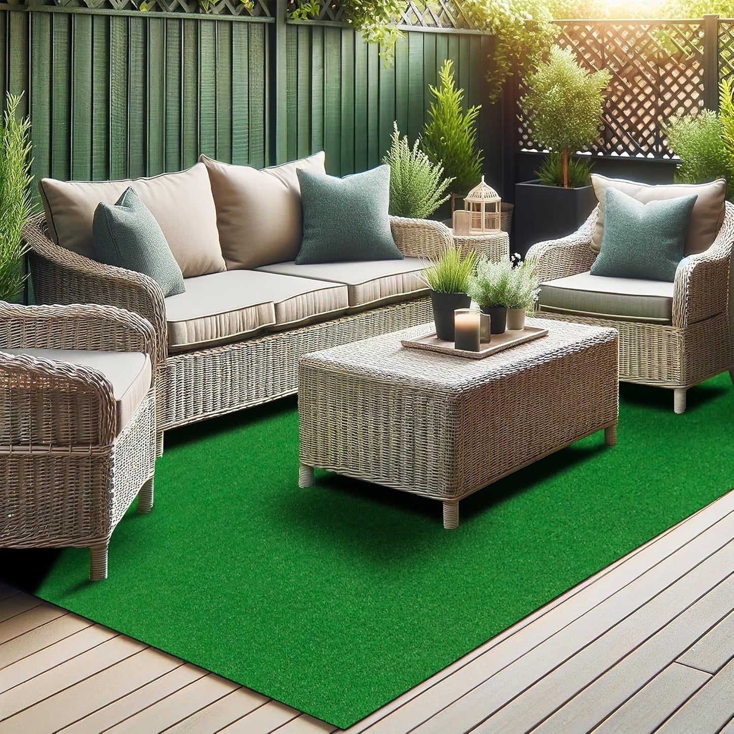 Ottomanson Artificial Grass Turf 6'6" x 18' Indoor Outdoor Faux Grass Rug with Drainage Holes, Customizable with Extra Long Size Options, Perfect for Patio Lawn Balcony Weddings Photoshoot Backdrop