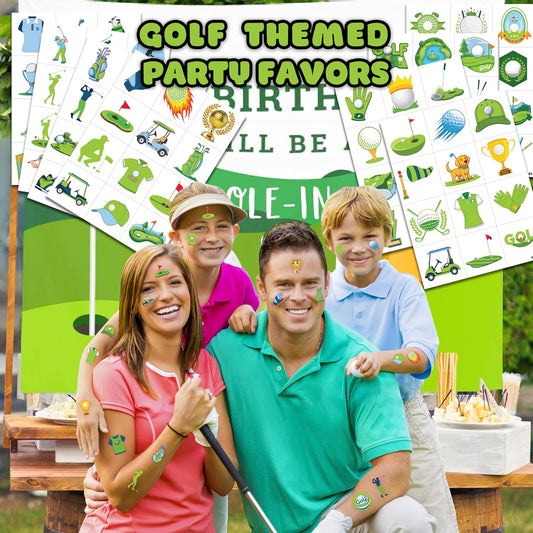 96 PCS Golf Sport Pre-Cut Temporary Tattoos | Super Cute Themed Birthday Party Favors, Supplies, Decorations, Green Sport Fake Tattoo Stickers (Multiple)
