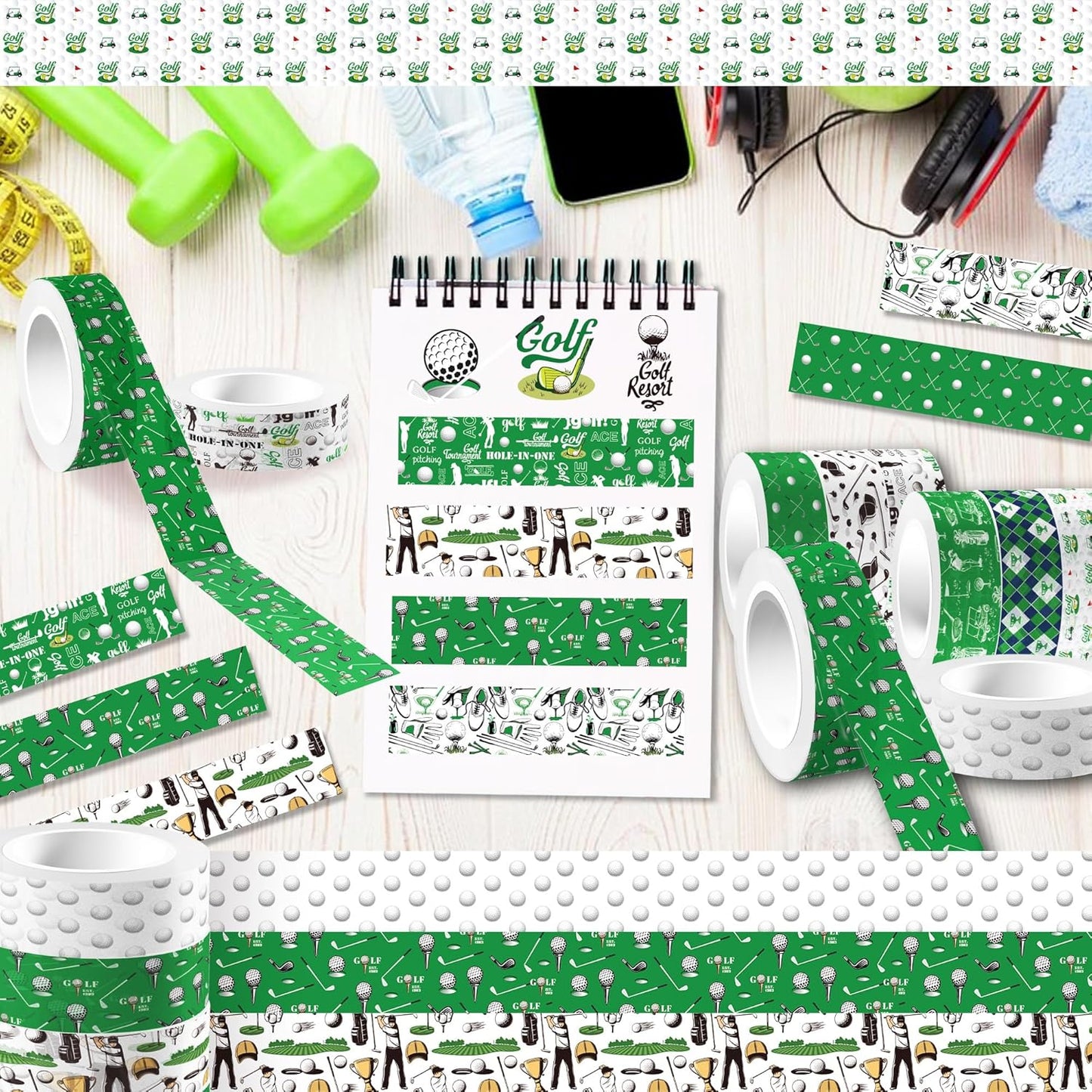 12 Rolls Golf Ball Washi Tape Set - Sports Theme Decorative Paper Tape for Scrapbooking, Journals, Gift Wrapping & DIY Crafts (15mm x 6.5m per Roll)