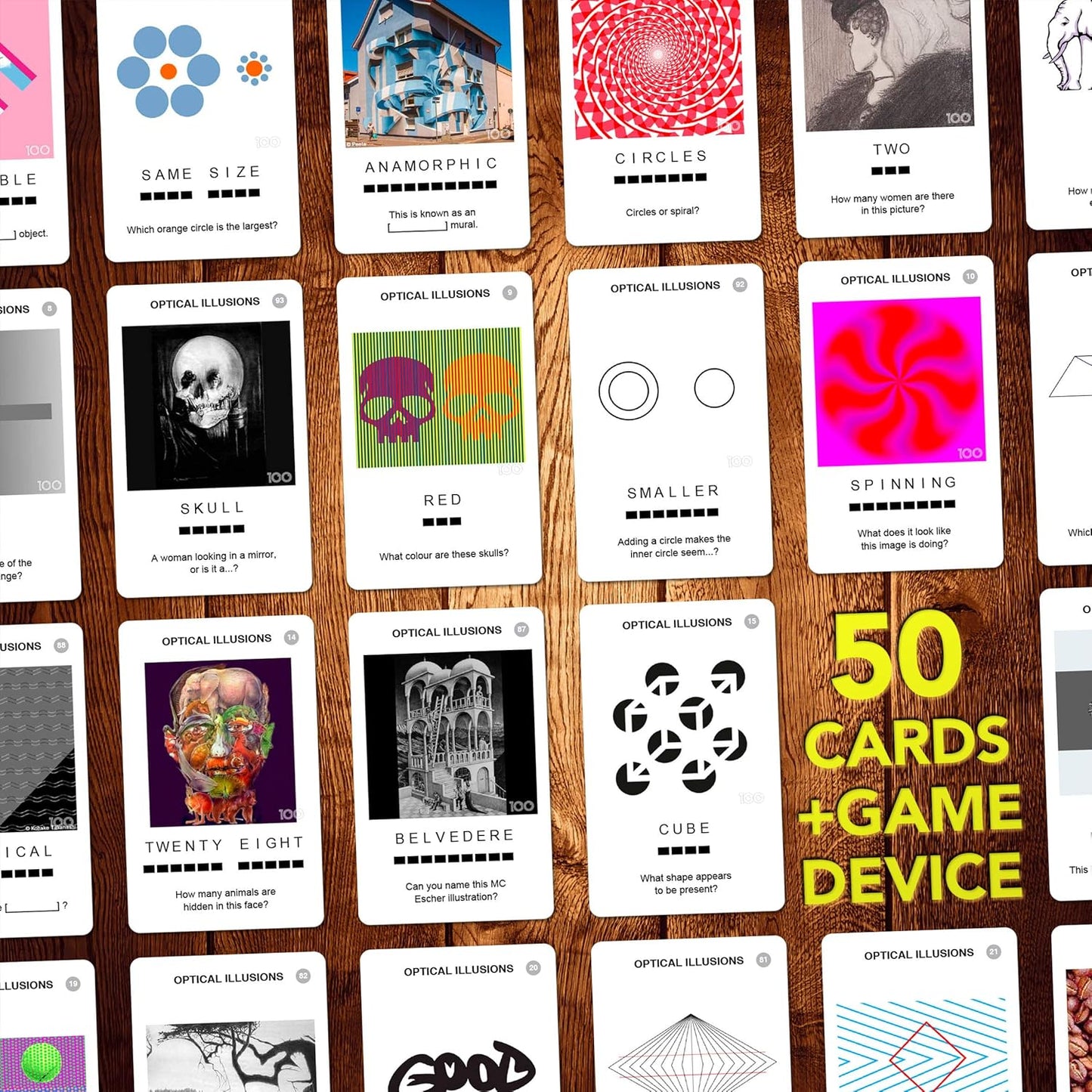 100 PICS Optical Illusions - Perfect Stocking Stuffer for Teens and Kids |100 Mind-Blowing Illusions | Contains 50 Cards in a Slide Reveal case | Ideal Gift for Travel