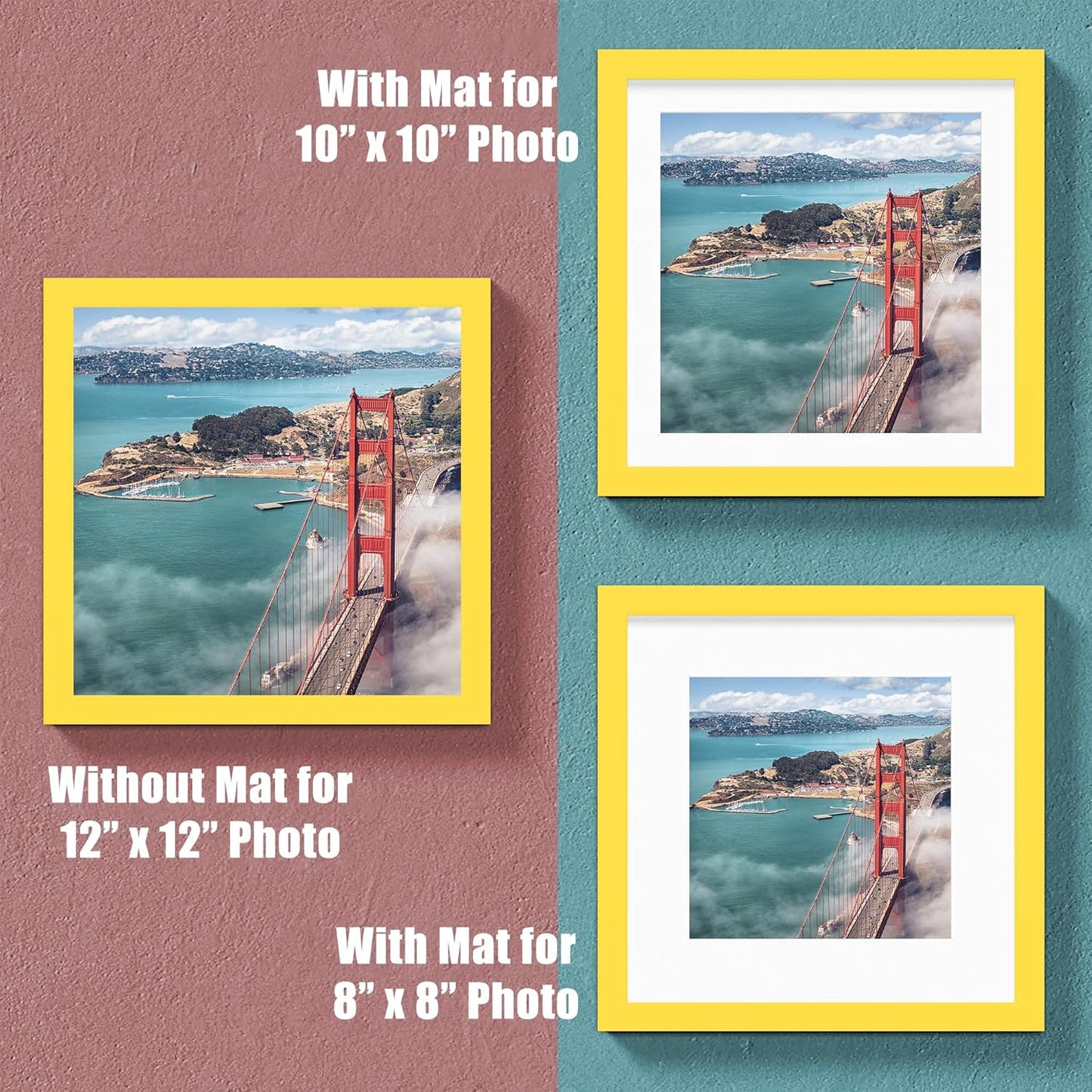 12x12 Wood Picture Frames for Wall Hanging or Tabletop,Diamond Painting Frame Baby Scan Picture Frames with 2 Mats Display 8x8 or 10x10 for Family Walls Decoration,Anniversary,Wedding,Christmas(Yellow)