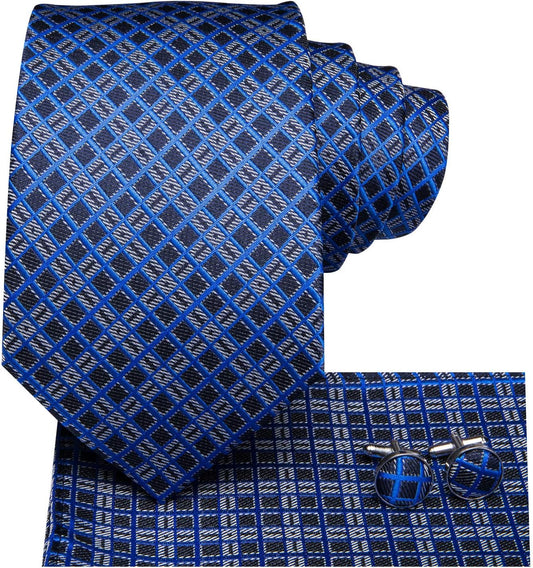 Hi-Tie Men 63inches Tie Set Extra Long Necktie Paisley Tie Pocket Suqare Cufflinks Big and Tall Men Tie