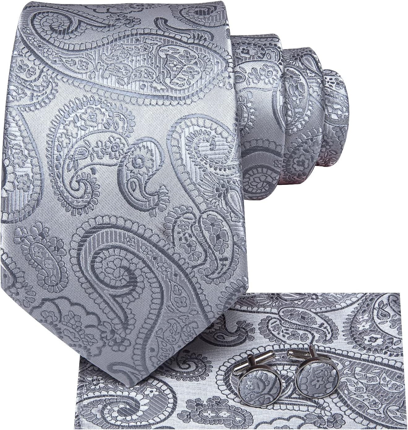 Hi-Tie Men 63inches Tie Set Extra Long Necktie Paisley Tie Pocket Suqare Cufflinks Big and Tall Men Tie