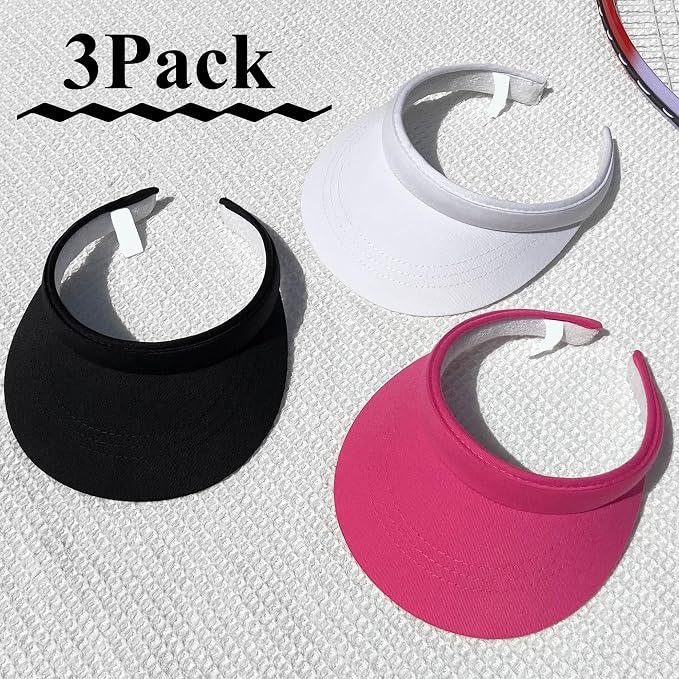 3 Pack Sports Sun Visor Hat Women Men Adjustable Clip On Visors Outdoor Golf - Image 2