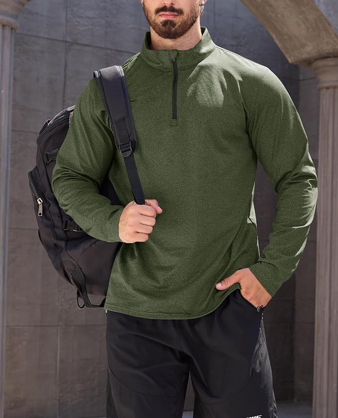 KEFITEVD Men's Quarter Zip Pullover Fleece Lined Long Sleeve Golf Shirt 1/4 Zip - Image 2