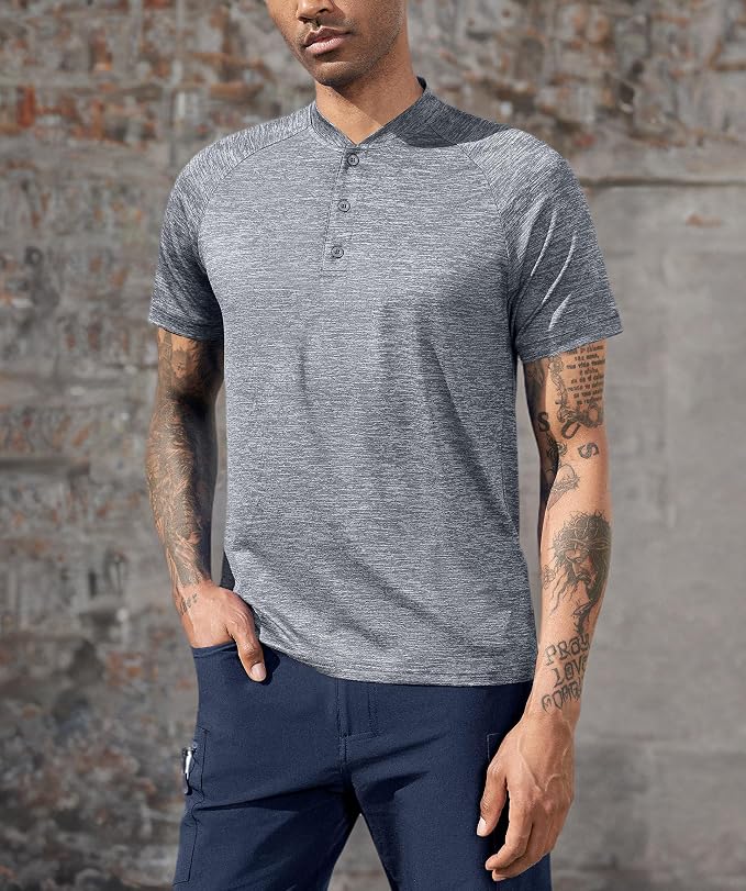 TAPULCO Mens Collarless Golf Shirts Short Sleeve Dry Fit Stretch Casual - Image 6