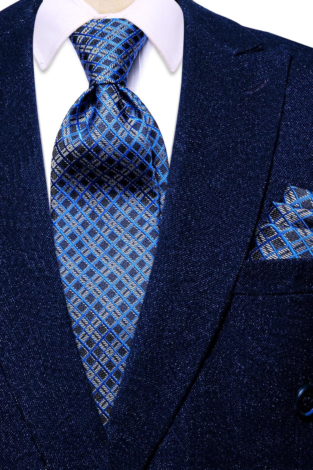 Hi-Tie Men 63inches Tie Set Extra Long Necktie Paisley Tie Pocket Suqare Cufflinks Big and Tall Men Tie