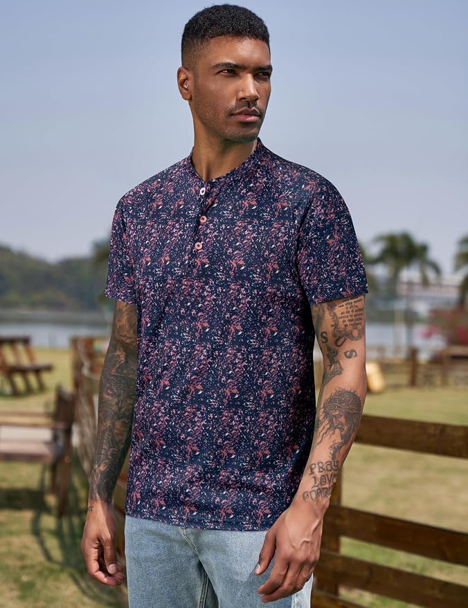 TAPULCO Mens Collarless Golf Shirts Short Sleeve Dry Fit Stretch Casual - Image 3