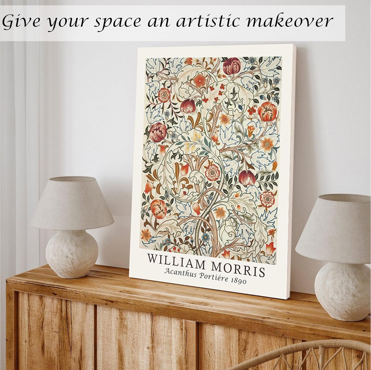 Induslyfe Large Framed Flower Wall Art Canvas Decor Set of 3, William Morris Wall Art Framed Prints Mid Century Modern Art, Aesthetic Floral Botanical wall art for bedroom living room bathroom 18x24