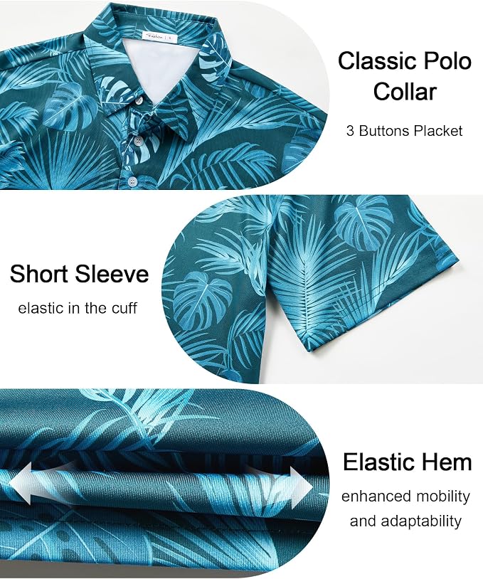zeetoo Men's Polo Shirts Hawaiian Golf Polos Shirts Short Sleeve Performance - Image 6