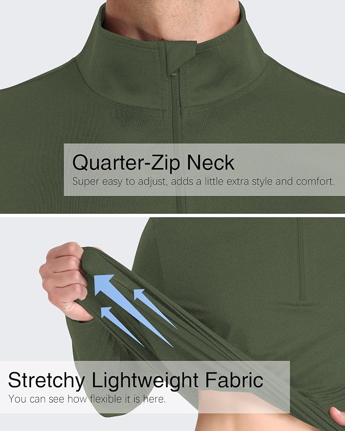 Mens Long Sleeve Shirts Quarter Zip Pullover UPF 50+ Sun Protection Wicking - Image 4