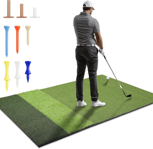 6x4ft Extra Large Tri-Turf & 5x4ft Ultra Thick 20mm Base Premium Golf Mat | Golf Mats Practice Outdoor, Indoor, or with Simulator/Net | Durable Turf Golf Hitting Mat with Tees