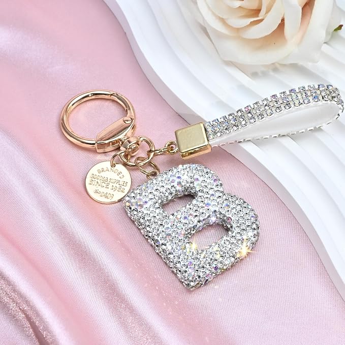 Pink Blue White Initial Letter Keychain Gift - Image 3