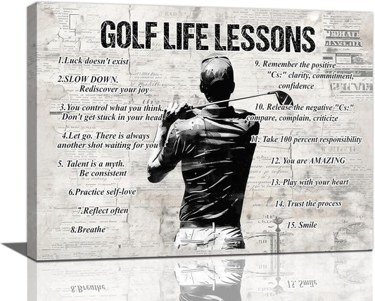 Gyeong Golf Sports Wall Art Golf Life Lessons Wall Decor Golf Sign Retro Poster Boy Men Room Motivational Decorations Canvas Print Painting Artwork for Bedroom Bathroom Living Room 16"x12"