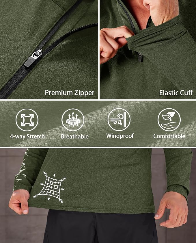 KEFITEVD Men's Quarter Zip Pullover Fleece Lined Long Sleeve Golf Shirt 1/4 Zip - Image 4