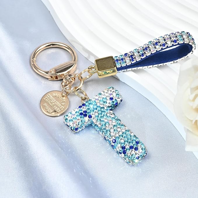 Pink Blue White Initial Letter Keychain Gift - Image 3