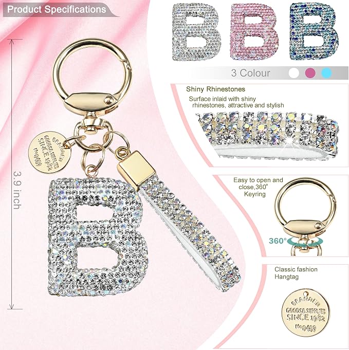 Pink Blue White Initial Letter Keychain Gift - Image 2