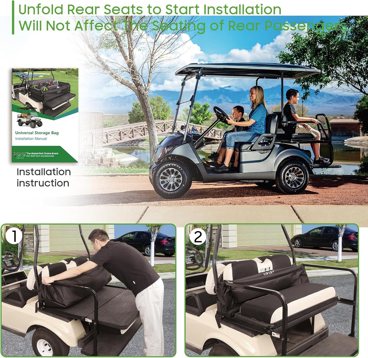 10L0L 4-Passenger Golf Cart Storage Bag, 800D PVC Dustproof Rear Bench Bag for Yamaha, EZGO, Club Car, No Drilling Required, Grocery Organizer with Secure Buckles