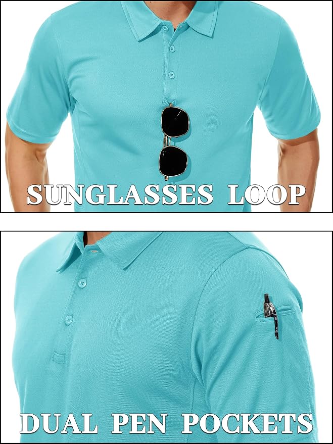 TACVASEN Mens Polo Shirt Short Sleeve Tactical Performance Collared Work Golf - Image 2
