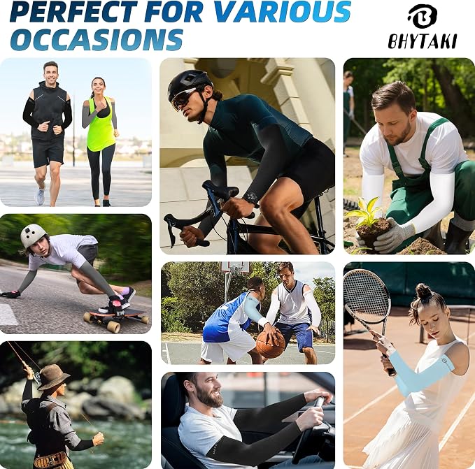 BHYTAKI UV Sun Protection Arm Sleeves, UPF 50 Sports Cooling Arm Compression - Image 7