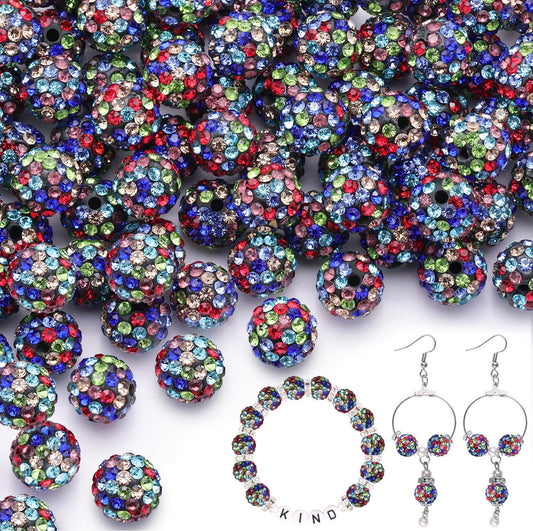200pcs 10mm Black Mixed Rhinestone Beads for Jewelry Making, Shiny Round Shamballa Disco Ball Beads, Sparkle Crystal Clay Christmas for Bracelet Baseball Necklace Earring Crafting and DIY