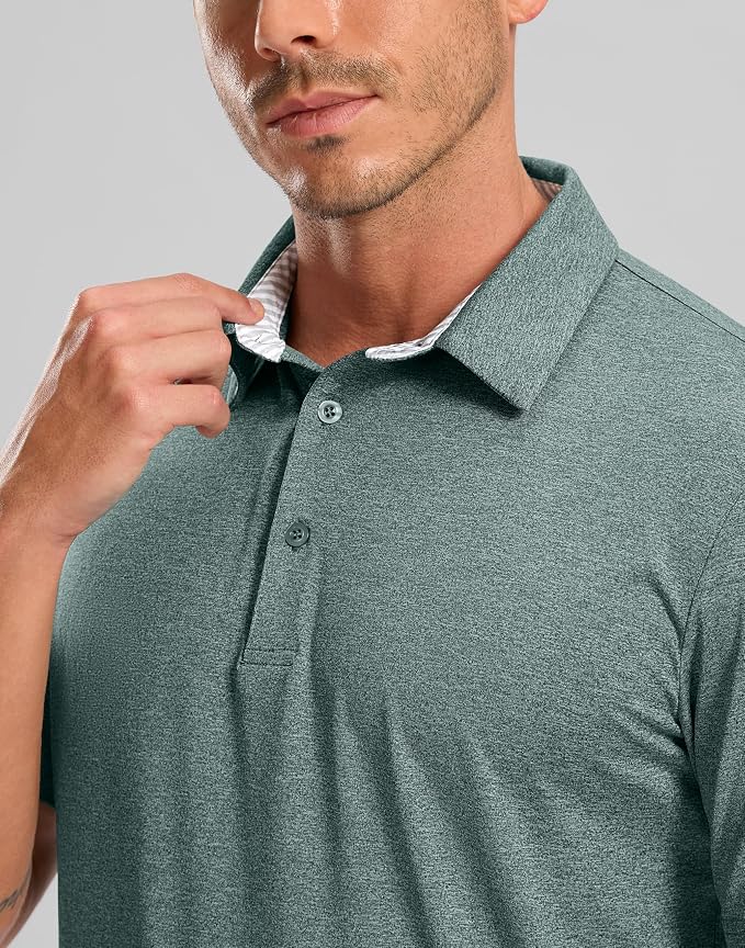 Golf Shirts Heather Polo Short Sleeve Dry Fit Lightweight Moisture Wicking - Image 4