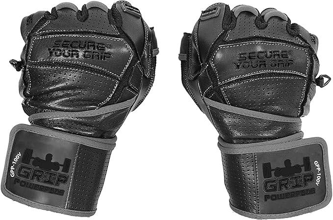 Elite Leather Gym Gloves with Built in 2" Wide Wrist Wraps Grip & Design - Image 3