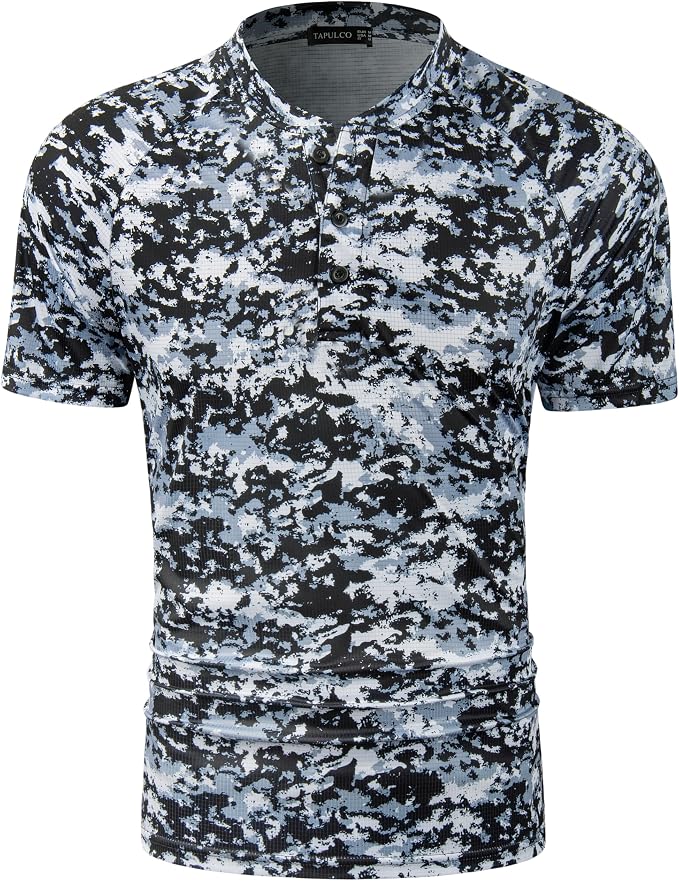 TAPULCO Mens Collarless Golf Shirts Short Sleeve Dry Fit Stretch Casual by TAPULCO