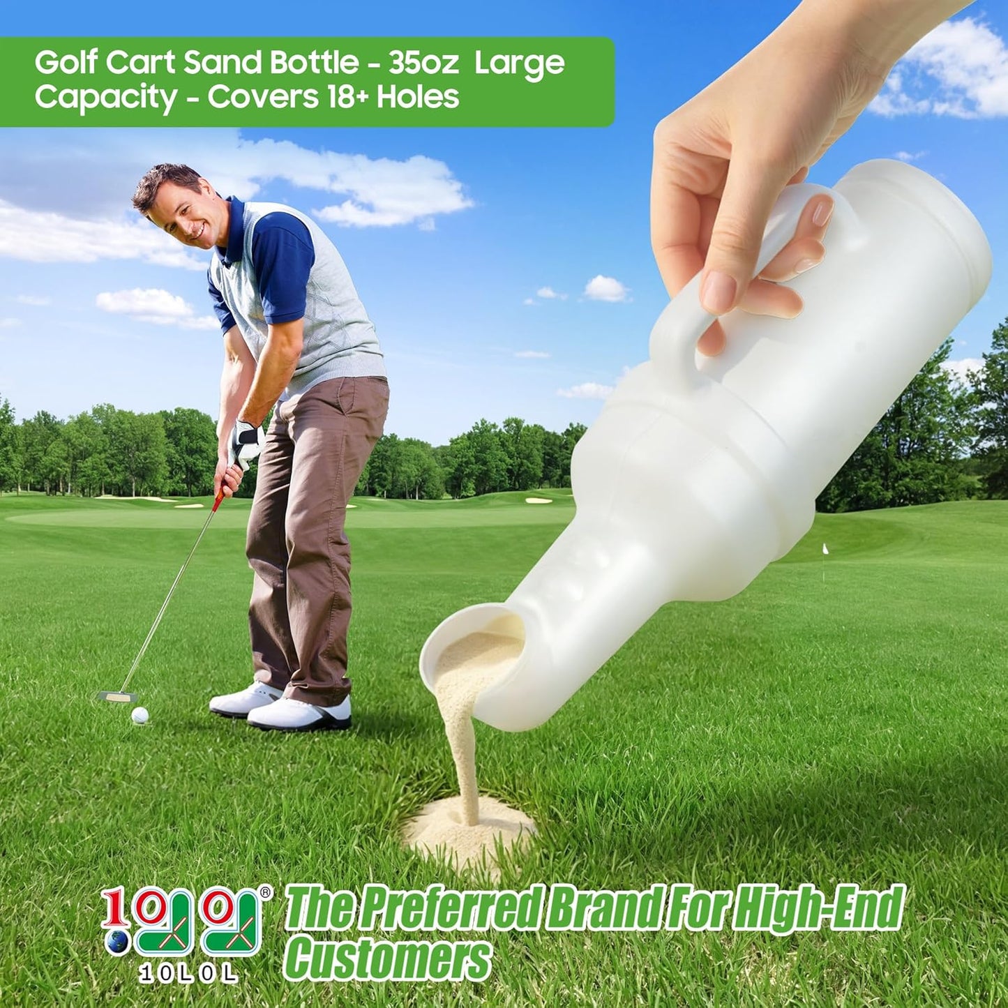 10L0L Universal Golf Cart Sand Bottle for Yamaha EZGO Club Car with 1" Square Tube Bracket, No Drilling Divots Filler Sand & Seed Bottle