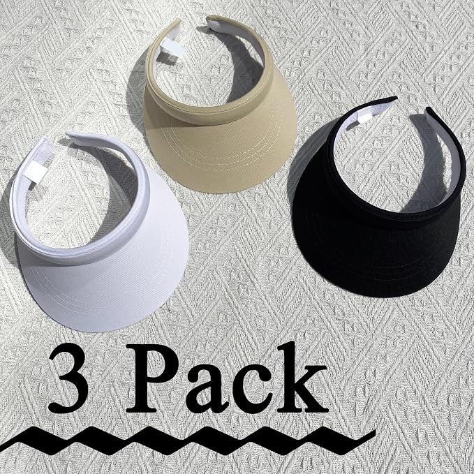3 Pack Sports Sun Visor Hat Women Men Adjustable Clip On Visors Outdoor Golf - Image 2