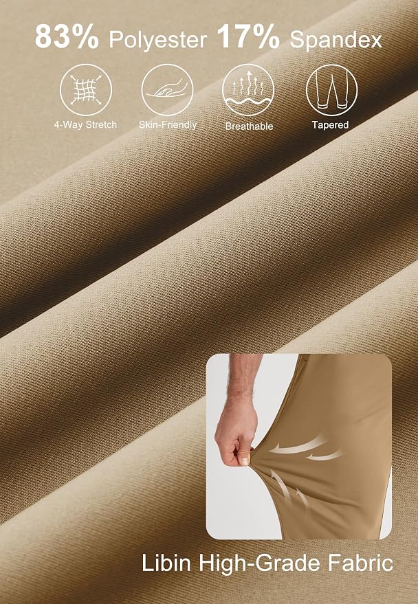 Libin Men's Golf Pants Joggers Lightweight 3 Pockets Slim Fit Soft Stretchy - Image 4