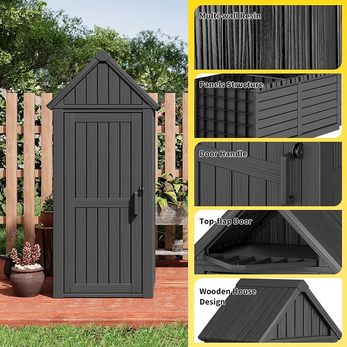 Fancyango Outdoor Resin Storage Shed, Upgrade Sturdy Storage Cabinet - Image 7